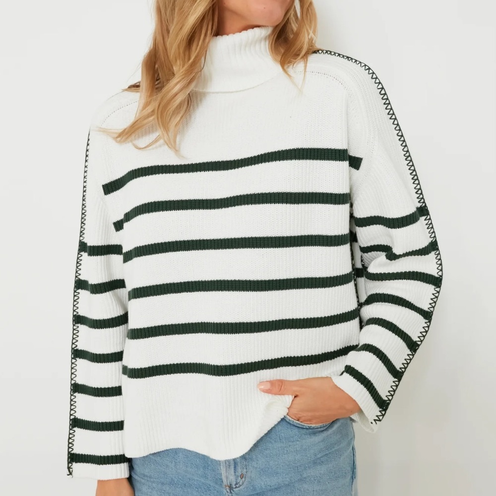 HYACINTH HOUSE
White & Forest Green Striped Emsley Turtleneck - Picture 1 of 12